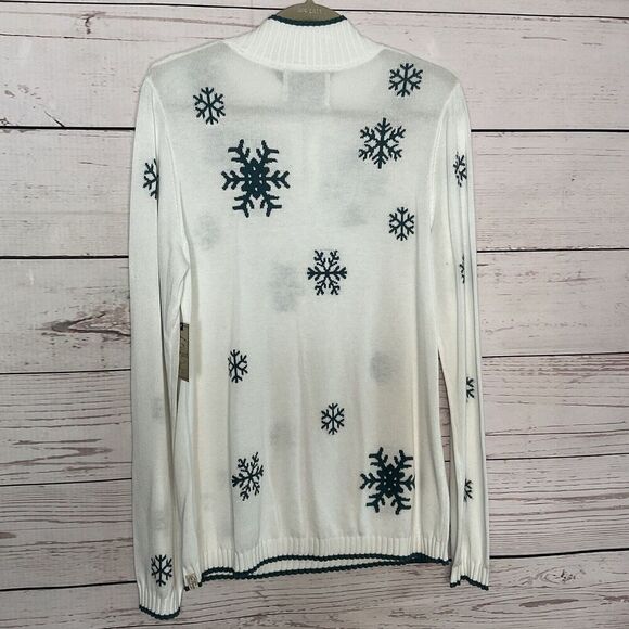 Old Ranch Sweater Womens Large 1/3 Zip White Snowflake Mock Neck Knit‎ Pullover - Picture 7 of 10